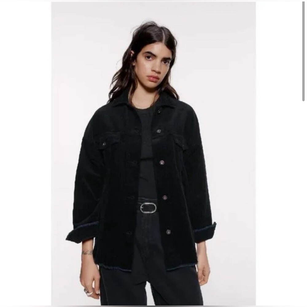 Zara Black Corduroy Oversized Overshirt Shacket Jacket